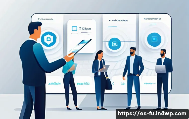 패스워드 관리 시스템의 데이터 안전성 - A modern digital security concept illustration showing a diverse group of Spanish-speaking professio...