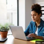Home 23 비밀번호 생성기 사용법 - A professional home office setting focused on digital security: a young Hispanic woman sitting at a ...