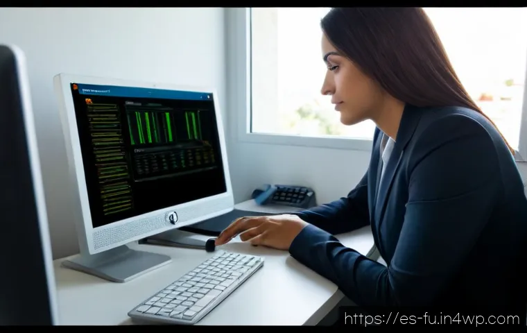 Home 17 패스워드 관리 시스템의 유지보수 및 관리 - Photorealistic cybersecurity administrator in a modern Spanish office, carefully maintaining a passw...